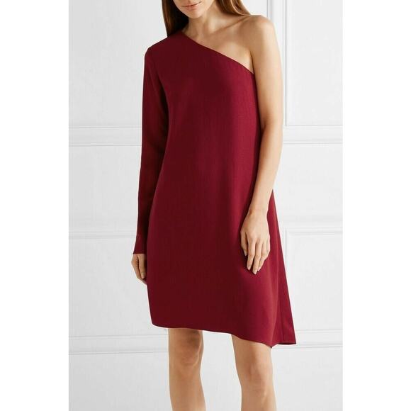 Theory Dark Red Rosina Crepe One Shoulder Shift Evening Classic Dress 4 - Picture 1 of 9